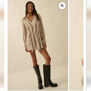 Promesa - Wind Song Mesh Cascade Ruffle Beige Ruffle Romper/ Jumpsuit NEW- Large